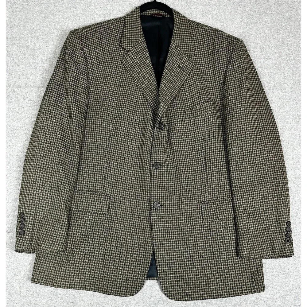 Norm Thompson Blazer‎ Mens 44 Regular Brown Black Check Tweed Sport Coat Jacket